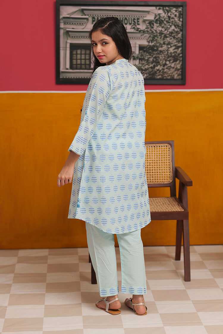 Picture of Senorita - GAC-02224 | Frozi & Blue | Casual 2 Piece Suit  | Cotton Yarn dyed - Available at Raja Sahib