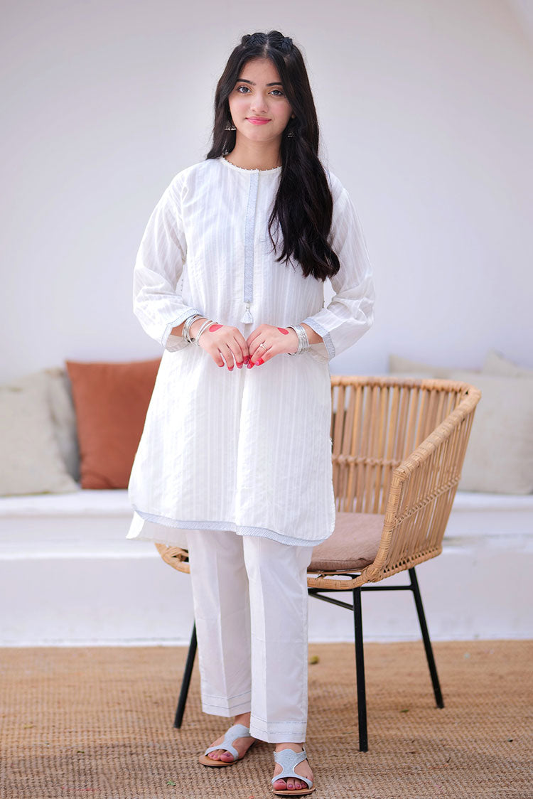 Picture of Senorita - GAC-02348 | White | Casual 2 Piece Suit  | Cotton Dobby - Available at Raja Sahib