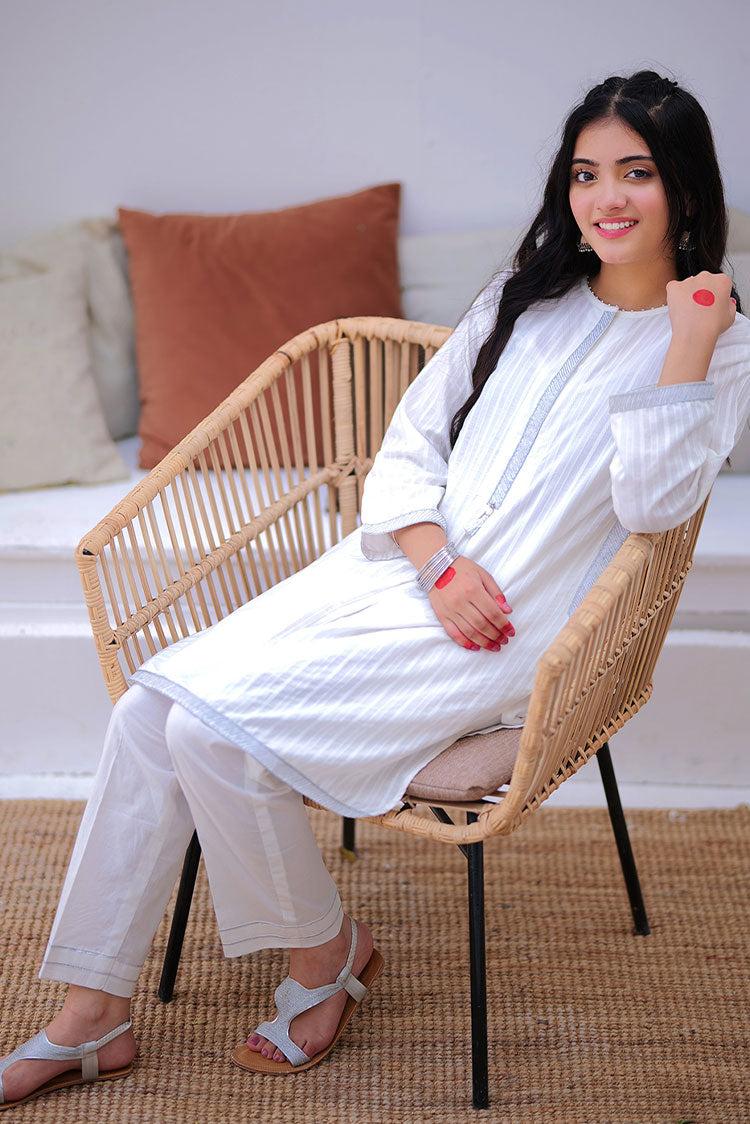 Picture of Senorita - GAC-02348 | White | Casual 2 Piece Suit  | Cotton Dobby - Available at Raja Sahib