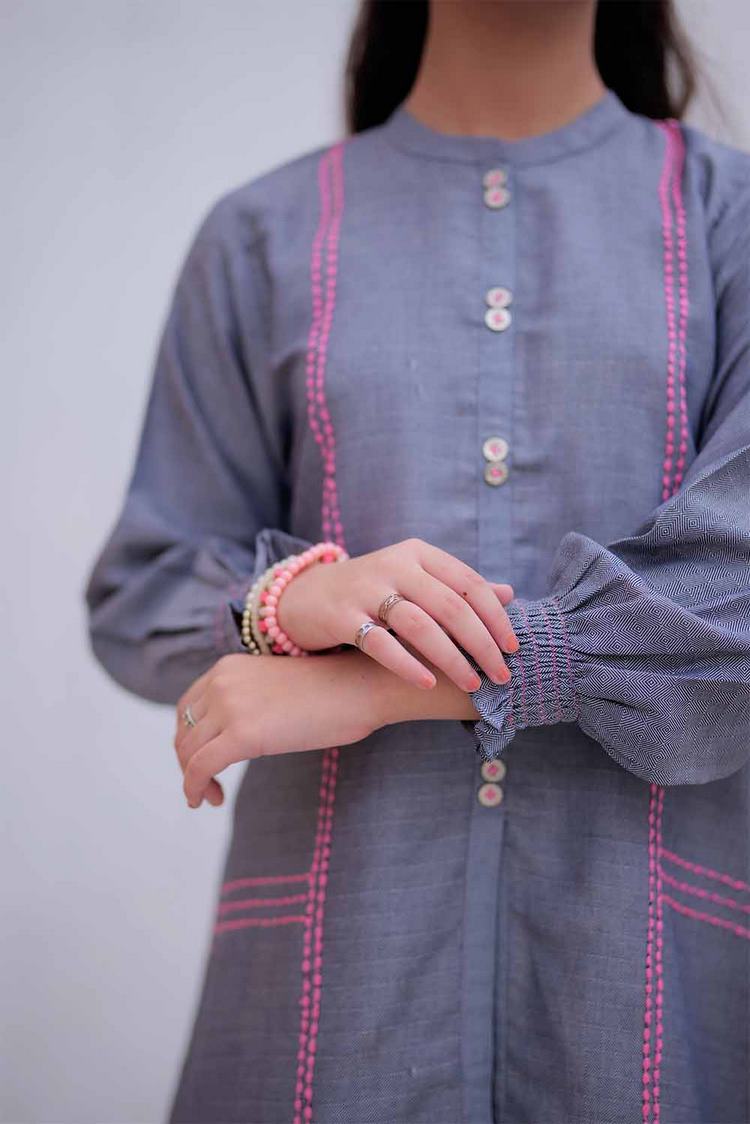 Picture of Senorita - GAC-02492 | Blue | Casual 2 Piece Suit | Denim Jacquard - Available at Raja Sahib