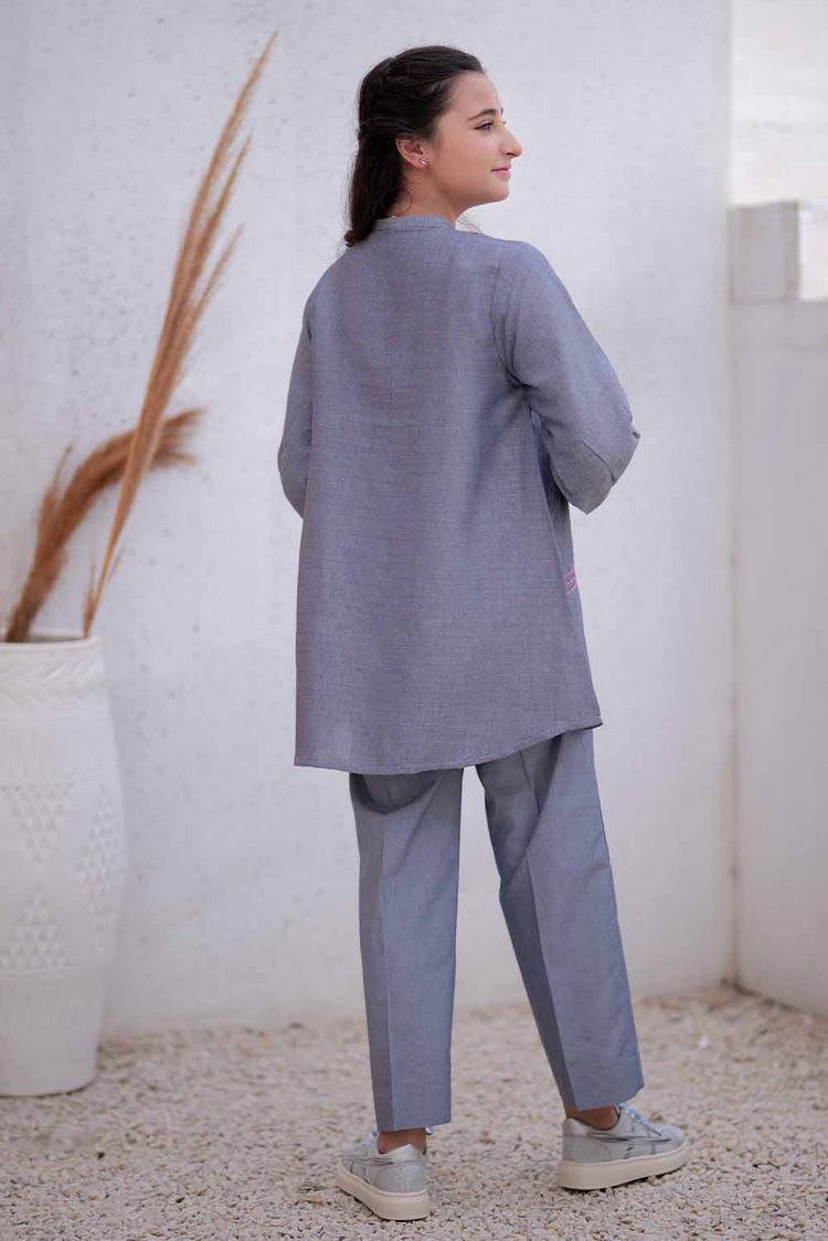 Picture of Senorita - GAC-02492 | Blue | Casual 2 Piece Suit | Denim Jacquard - Available at Raja Sahib