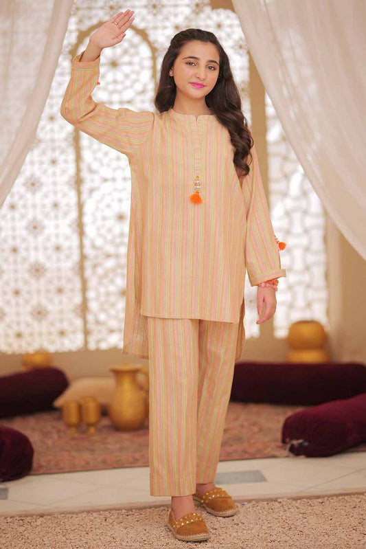 Picture of Senorita - GAC-02500 | Fawn & Multicolor  | Casual 2 Piece Suit | Karanadi Neon Dobby - Available at Raja Sahib