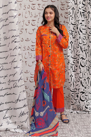 GAD-02239 | Orange & Multicolor | Casual 3 Piece Suit | Cotton Cambric Printed