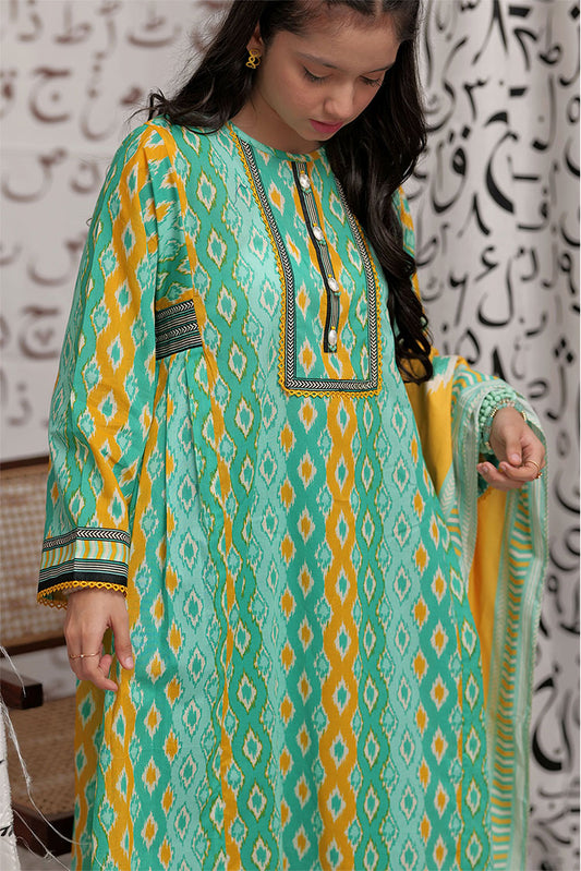 Picture of Senorita - GAD-02268 | Sea Green & Multicolor | Casual 3 Piece Suit  | Cotton Lawn Print - Available at Raja Sahib