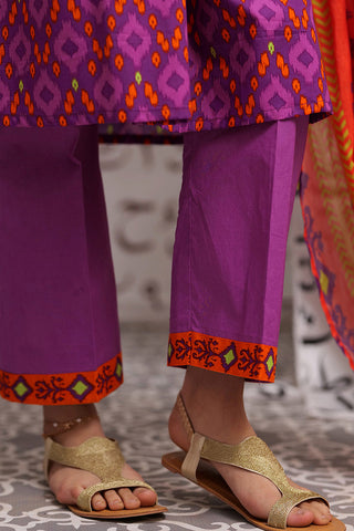 Picture of Senorita - GAD-02273 | Purple & Multicolor | Casual 3 Piece Suit  | Cotton Lawn Print - Available at Raja Sahib