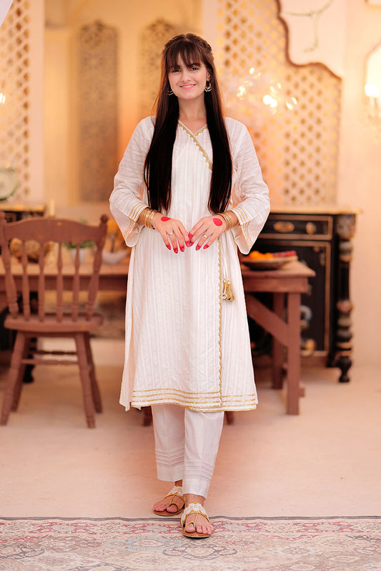 Picture of Senorita - GAD-02349 | White | Casual 3 Piece Suit  | Cotton Dobby - Available at Raja Sahib