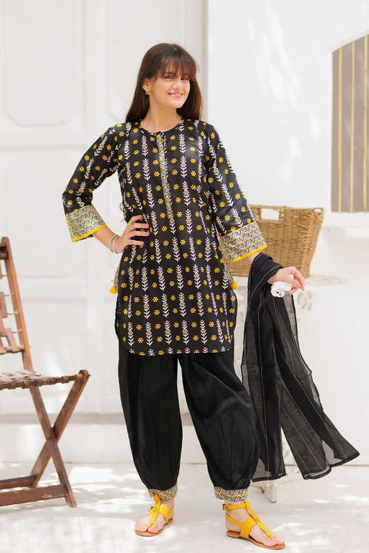 Picture of Senorita - GAD-02357 | Black & Multicolor | Casual 3 Piece Suit  | Cotton Lawn Printed - Available at Raja Sahib