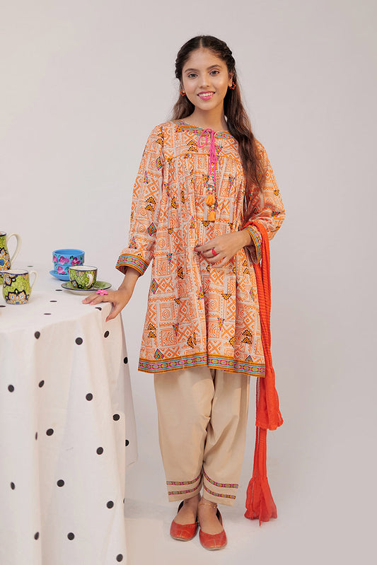 Picture of Senorita - GAD-02519 | Fawn & Multicolor | Casual 3 Piece Suit | Cotton Cambric - Available at Raja Sahib