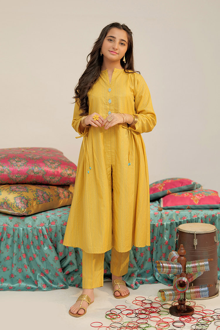 Picture of Senorita - GBC-02619 | Yellow & Multicolor | Casual 2 Piece Suit  | Cotton Dobby Jacquard - Available at Raja Sahib