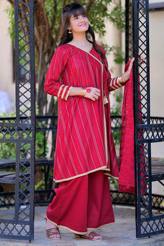 Picture of Senorita - GBD-02259 | Maroon & Gold | Casual 3 Piece Suit  | Cotton Dobby - Available at Raja Sahib