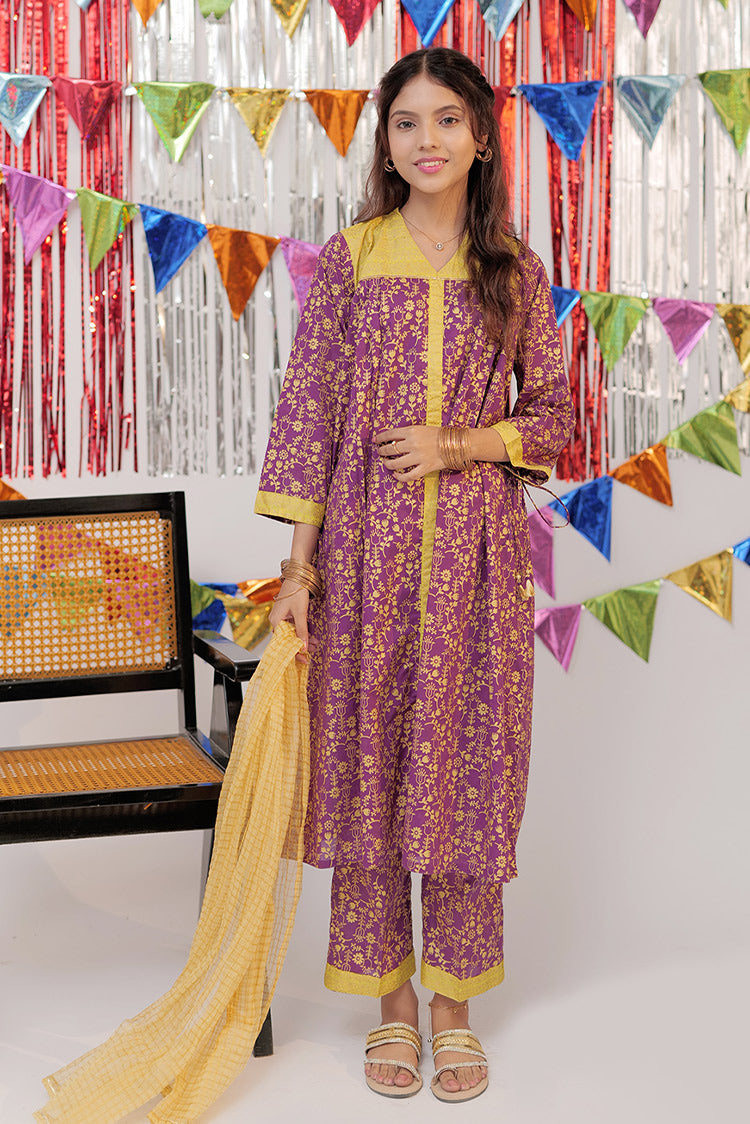 Picture of Senorita - GBC-02527 | Purple & Gold | Casual Plus 3 Piece Suit  | Cotton Gold Print Lawn - Available at Raja Sahib