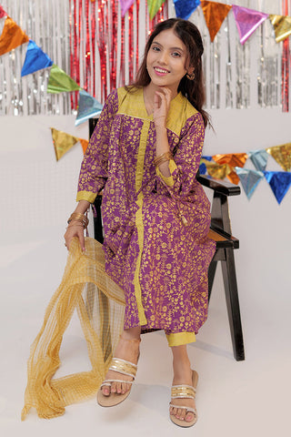 Picture of Senorita - GBC-02527 | Purple & Gold | Casual Plus 3 Piece Suit  | Cotton Gold Print Lawn - Available at Raja Sahib