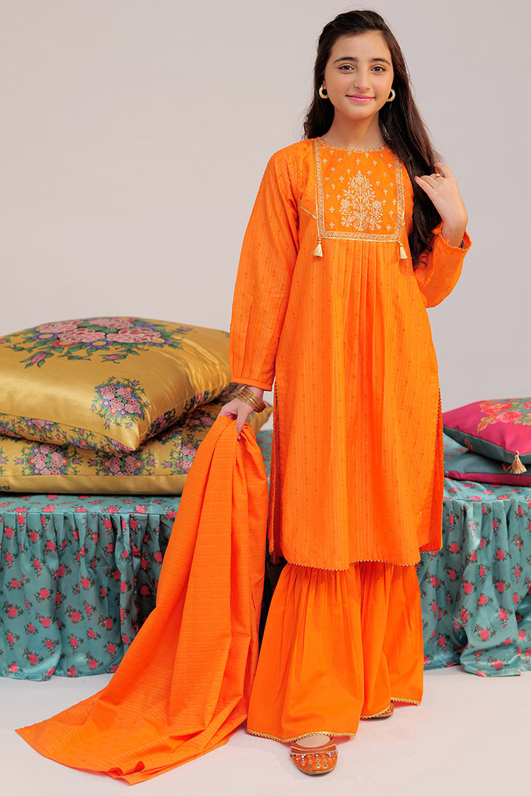 Picture of Senorita - GBD-02589 | Orange & Gold | Casual Plus 3 Piece Suit  | Cotton Jacqurd Dobby - Available at Raja Sahib