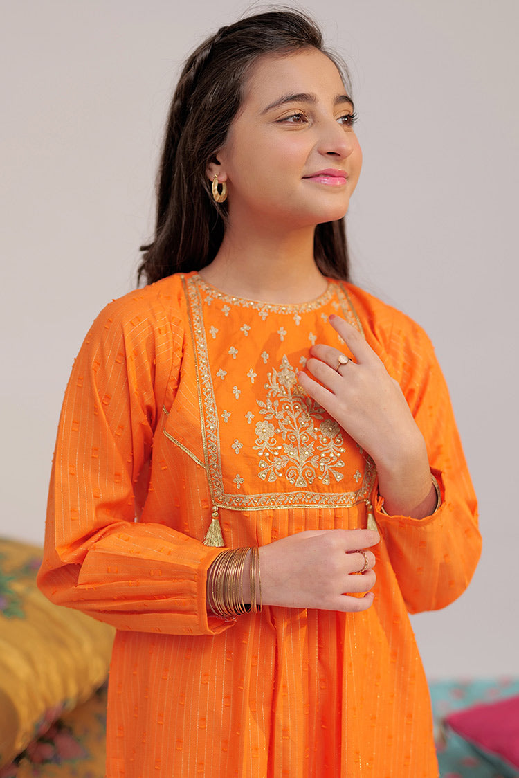 Picture of Senorita - GBD-02589 | Orange & Gold | Casual Plus 3 Piece Suit  | Cotton Jacqurd Dobby - Available at Raja Sahib