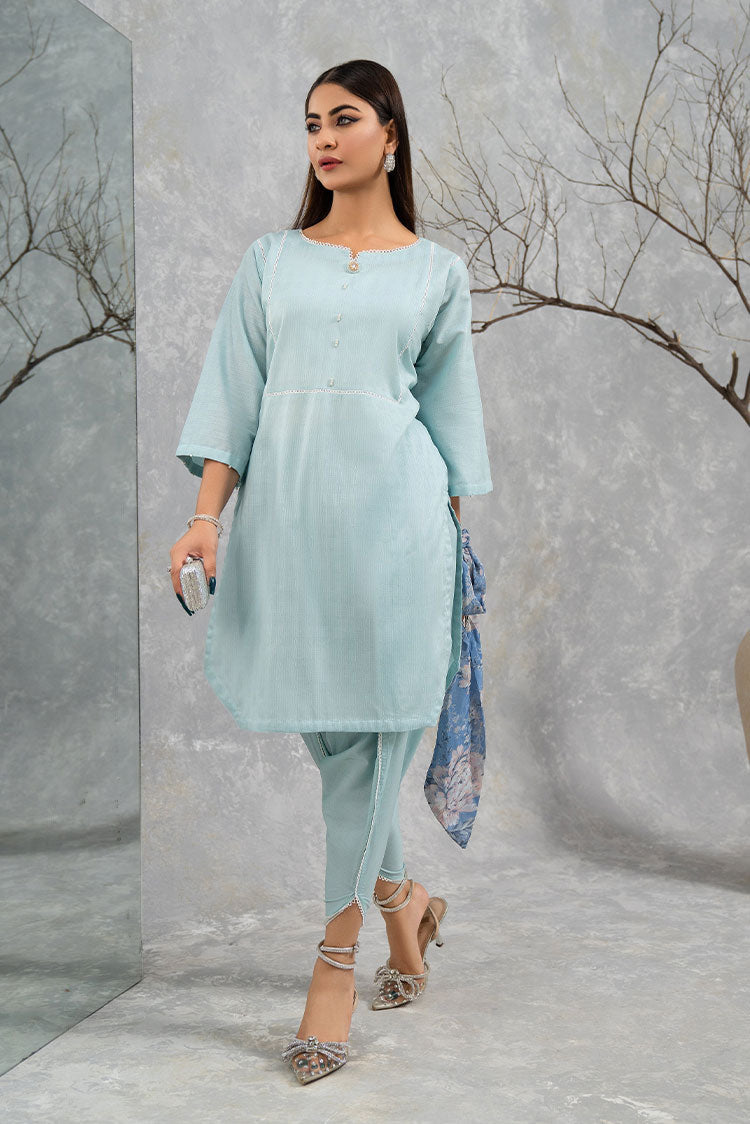 Picture of Hemstitch - Basic Pret Collection - Basic Aqua - Available at Raja Sahib