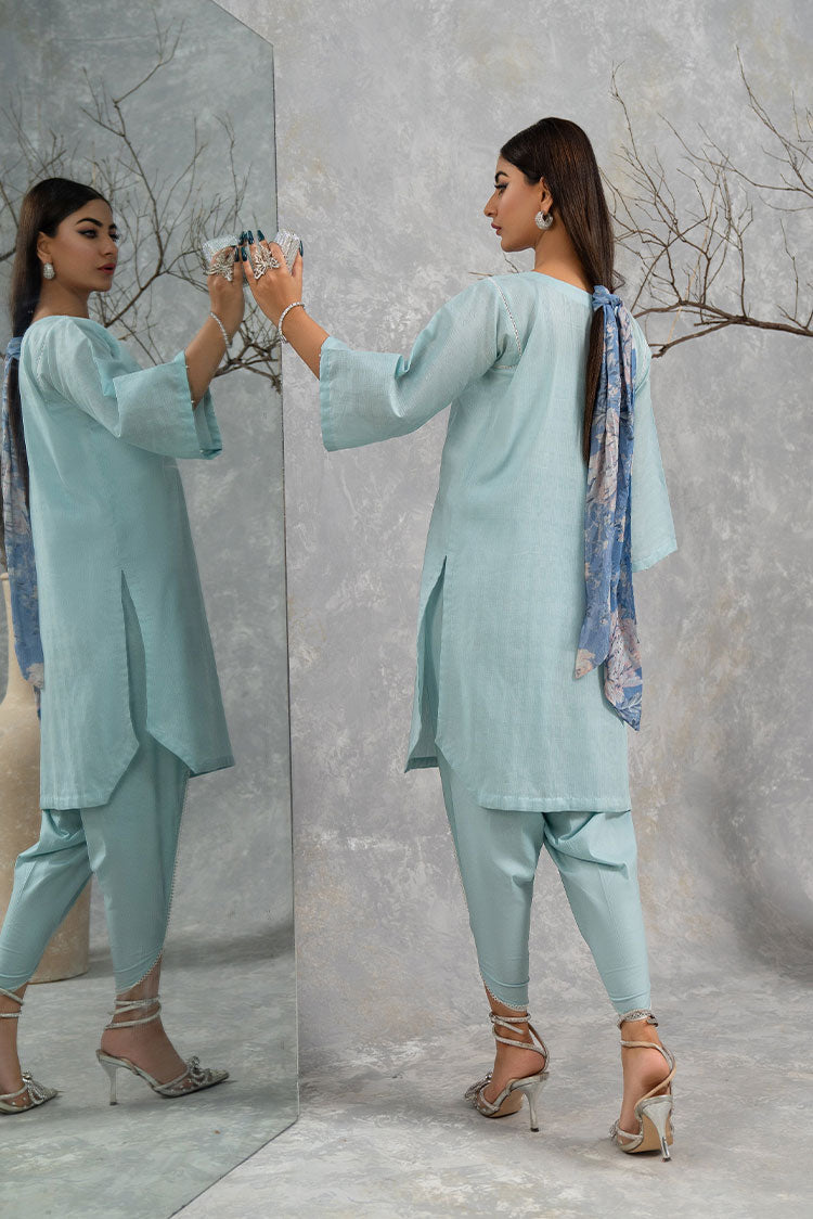 Picture of Hemstitch - Basic Pret Collection - Basic Aqua - Available at Raja Sahib