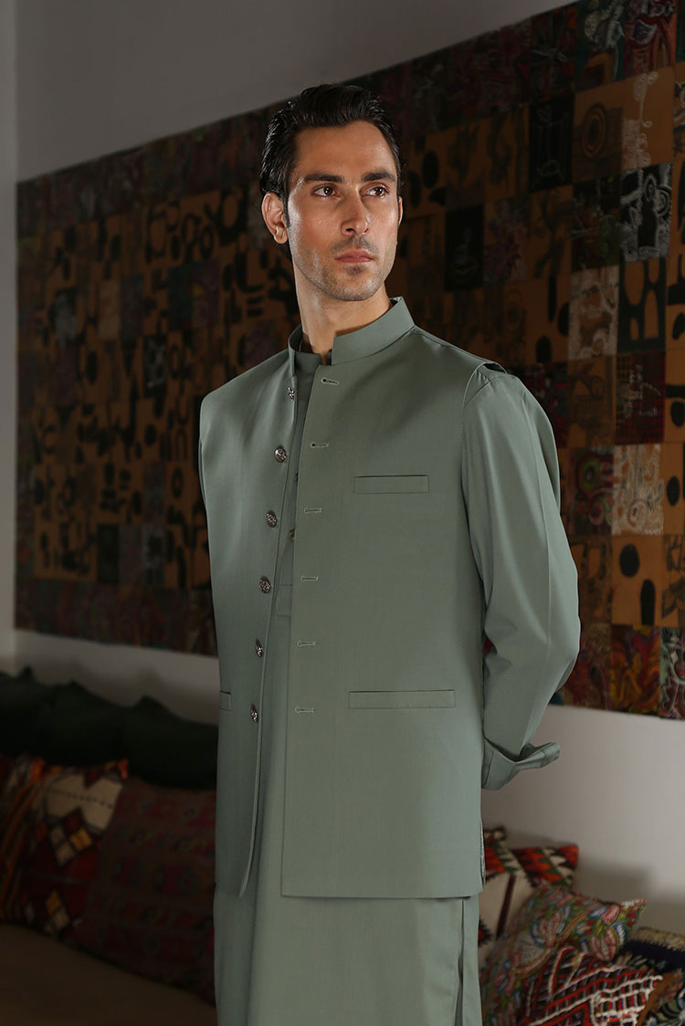 Picture of Istor - Waistcoat | Empire | Sage | IST-154 - Available at Raja Sahib