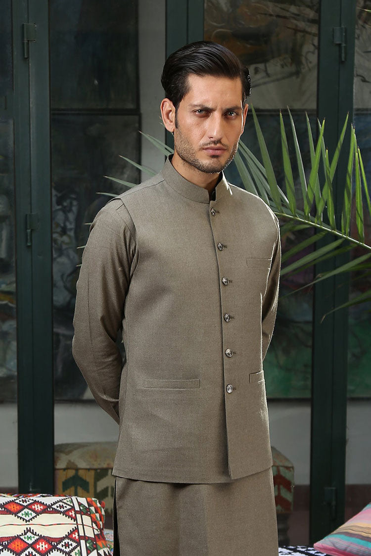 Picture of Istor - Waistcoat | Markhor | Dusty Olive | IST-155 - Available at Raja Sahib