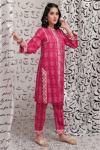 LAC-02250 | Shocking Pink | Casual 2 Piece Suit  | Cotton Lawn Print