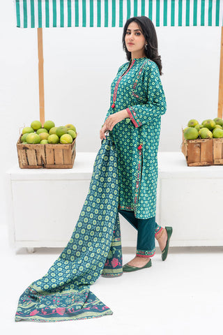 Picture of Senorita - LAD-02388 | Green & Multicolor | Casual 3 Piece Suit | Cotton Khaddar Printed - Available at Raja Sahib