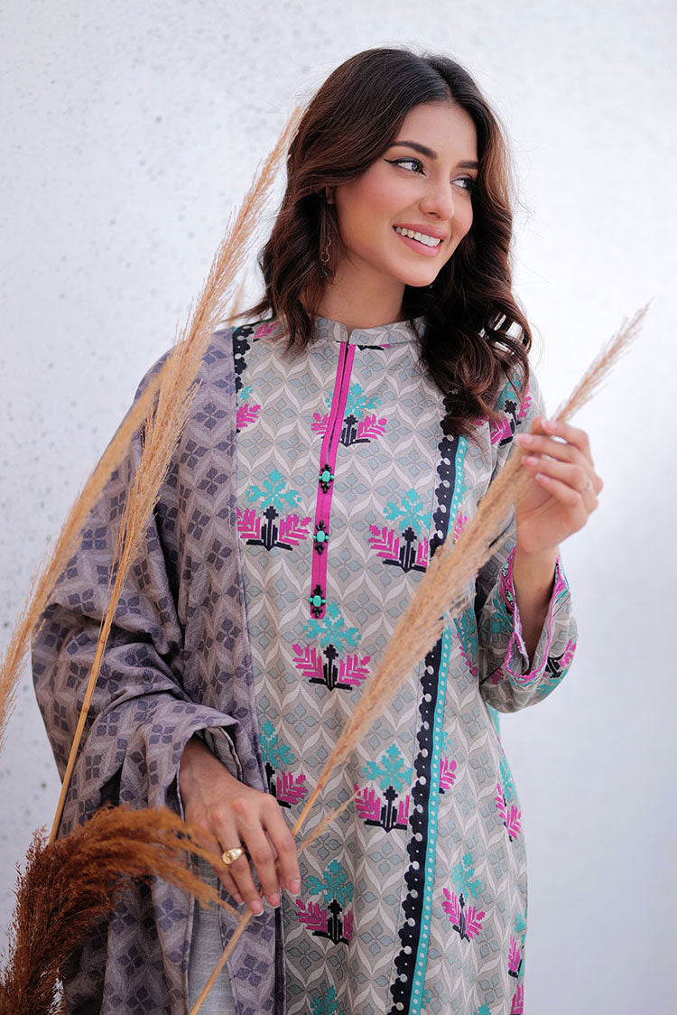 Picture of Senorita - LAD-02468 | Grey & Multicolor | Casual 3 Piece Suit  | Khaddar Printed - Available at Raja Sahib