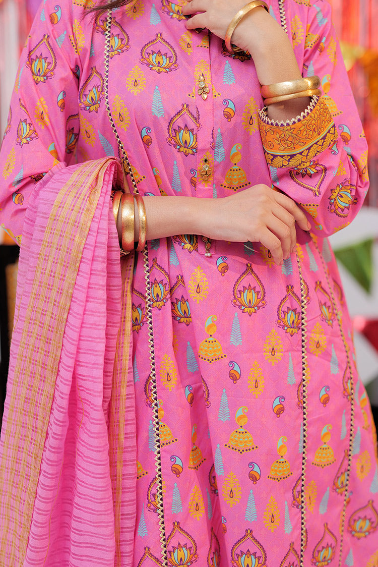 Picture of Senorita - LAD-02531 | Pink & Gold | Casual Plus 3 Piece Suit  | Cotton Gold Print Lawn - Available at Raja Sahib