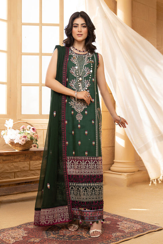 Picture of Hemstitch - Luxury Lawn Collection - Bottle Green - Available at Raja Sahib