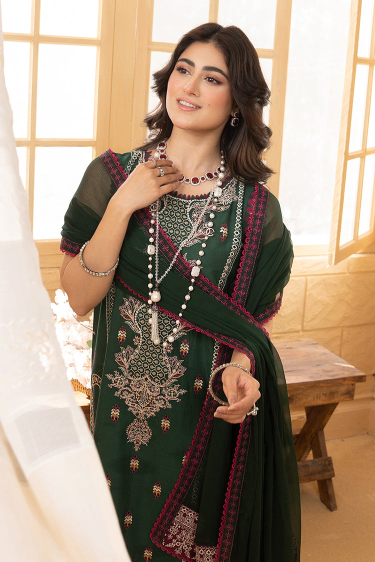 Picture of Hemstitch - Luxury Lawn Collection - Bottle Green - Available at Raja Sahib