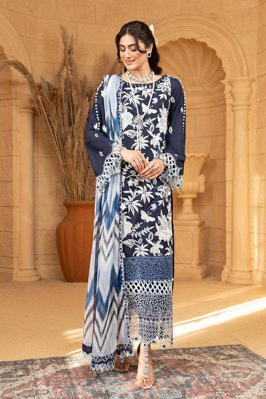 Picture of Hemstitch - Luxury Lawn Collection - Ice Blue - Available at Raja Sahib