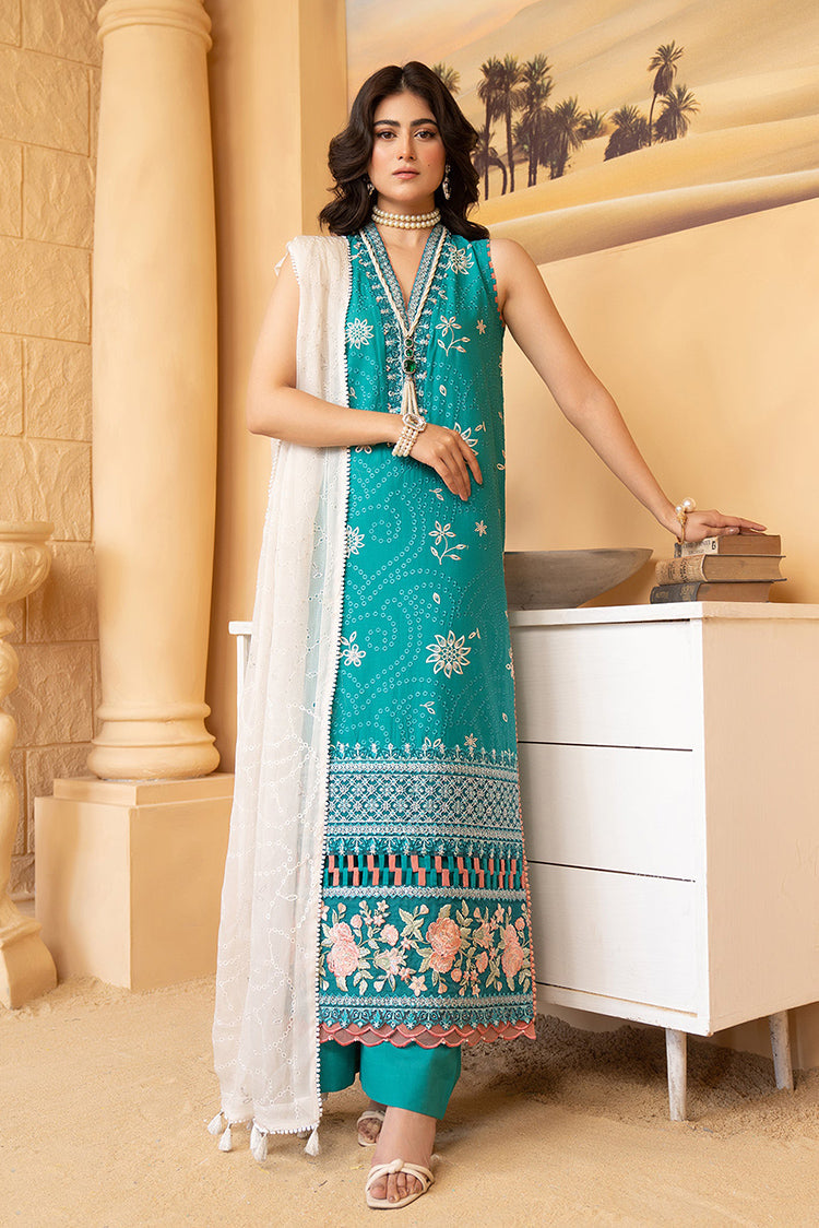 Picture of Hemstitch - Luxury Lawn Collection - Turquoise - Available at Raja Sahib