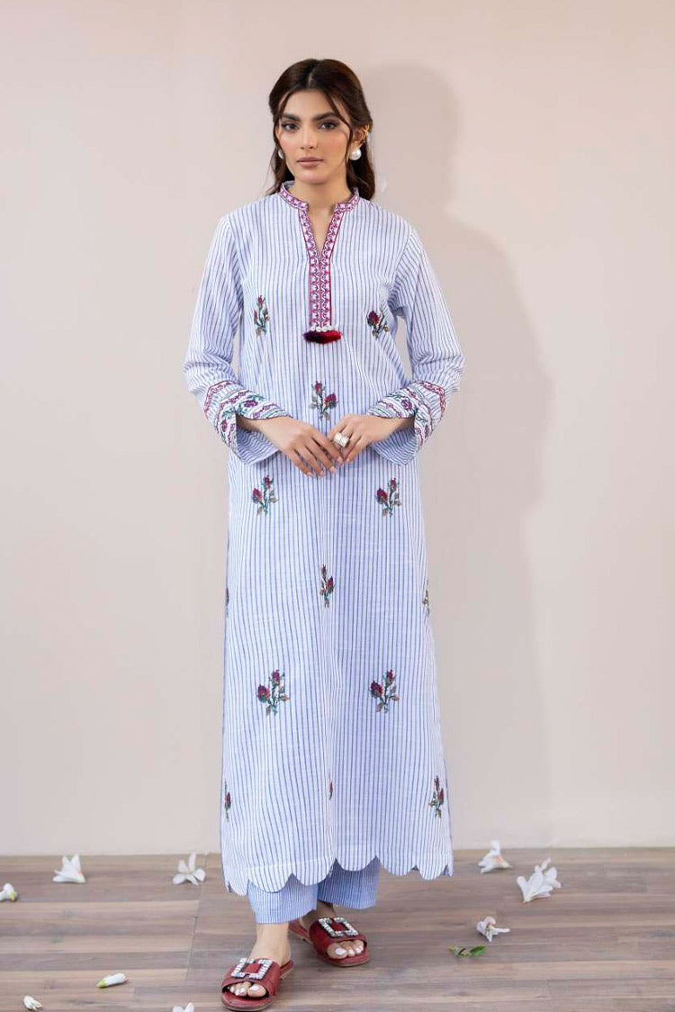 Picture of La Rosaa - Spring Summer RTW Collection - Blue Stripes - 2Pc - Available at Raja Sahib