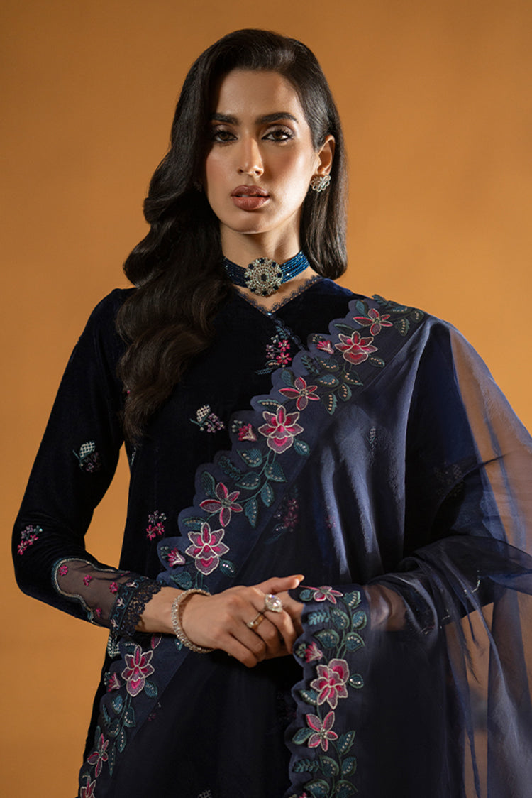 Picture of Meraki Unstitched Velvet Formals - Majestic Blue - Available at Raja Sahib