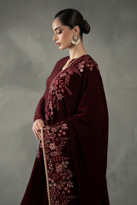 Picture of Maroon Velvet Shawl - Available at Raja Sahib