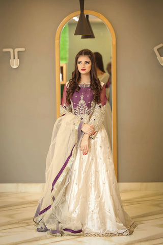 Maryam Malik Wedding Wear - Nisa (Ivory and Plum Pishwaas + Dupatta)