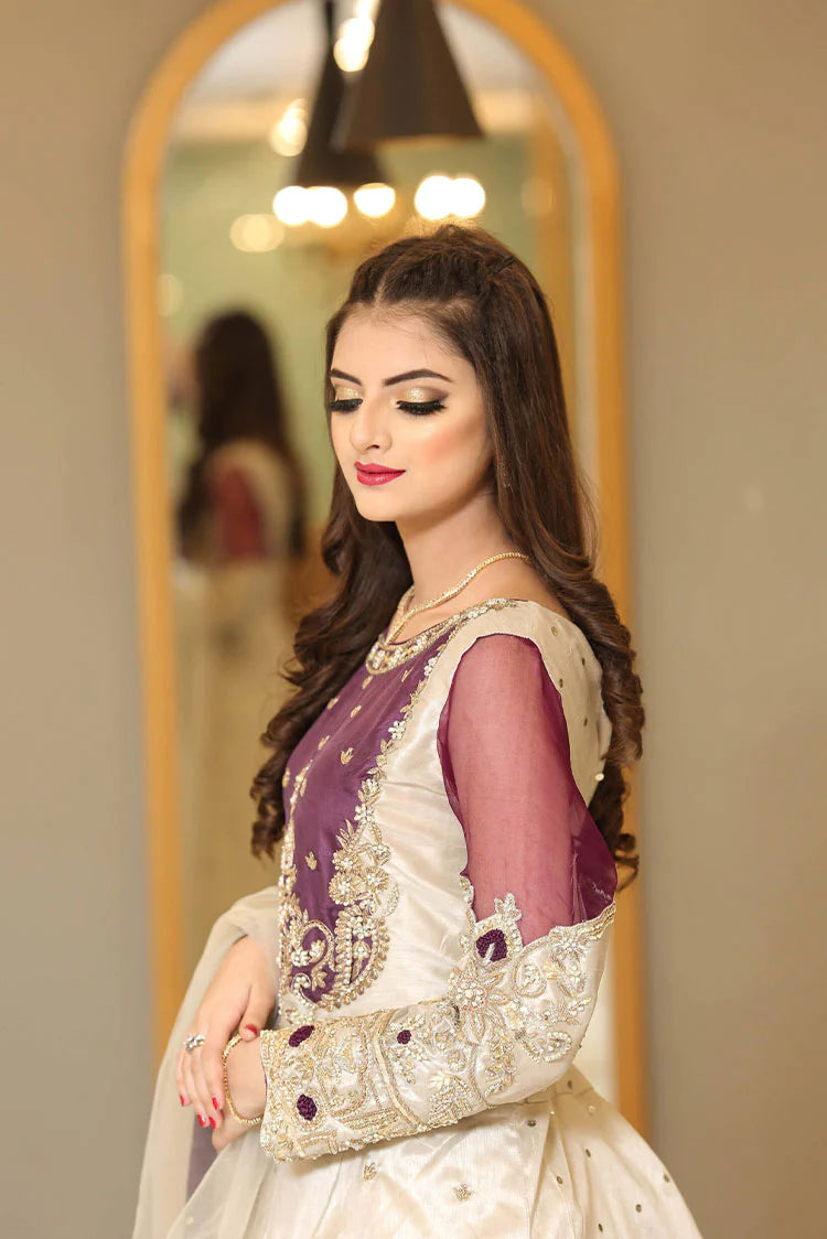 Picture of Maryam Malik Wedding Wear - Nisa (Ivory and Plum Pishwaas + Dupatta) - Available at Raja Sahib