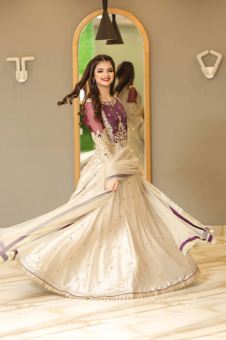 Picture of Maryam Malik Wedding Wear - Nisa (Ivory and Plum Pishwaas + Dupatta) - Available at Raja Sahib