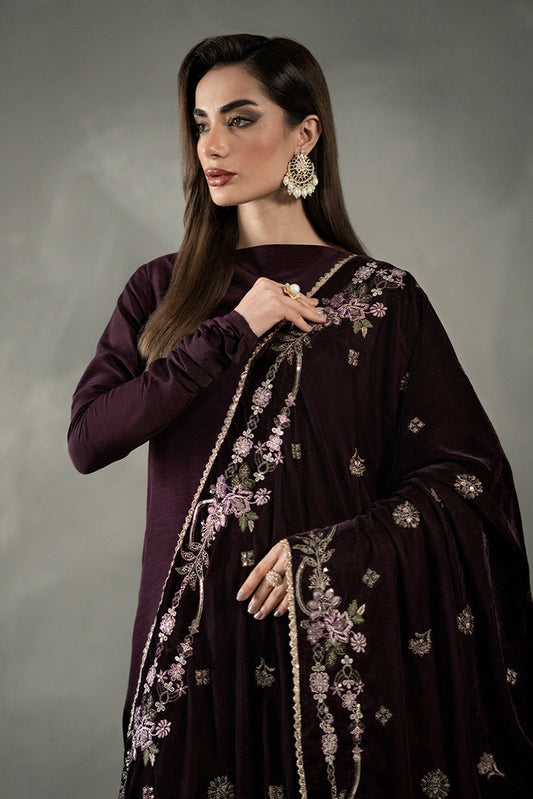 Picture of Plum Velvet Shawl - Available at Raja Sahib