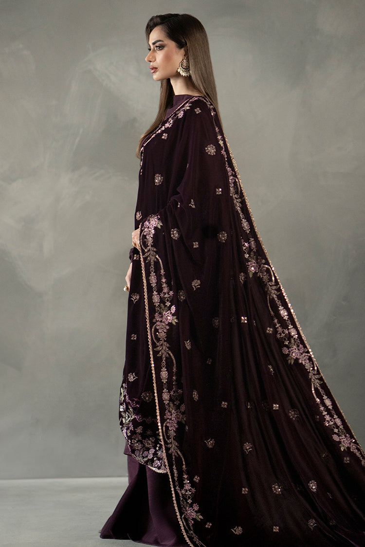 Picture of Plum Velvet Shawl - Available at Raja Sahib