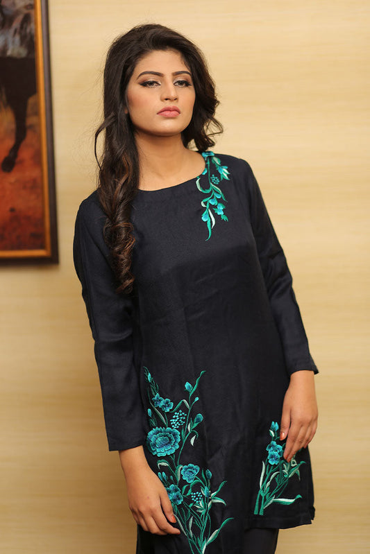 Picture of RJS Pret - Winternalia RTW Collection - Navy Pashmina Kurta - Available at Raja Sahib