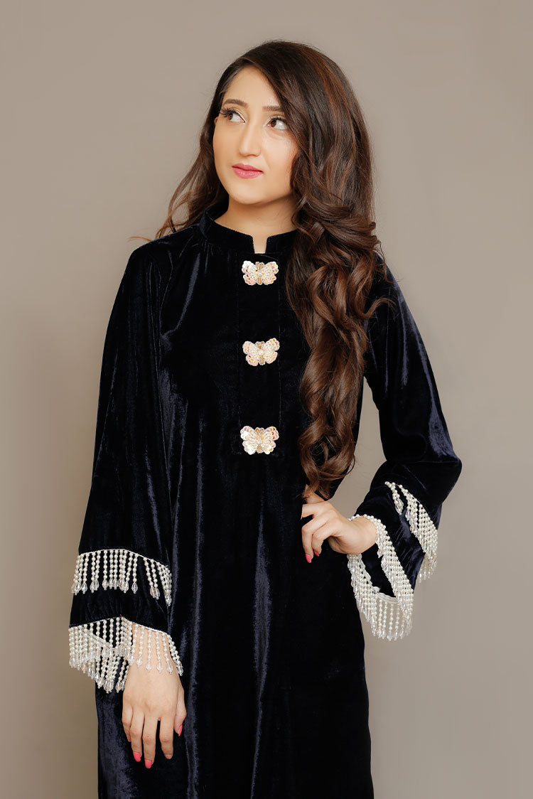 Picture of RJS Pret - Winternalia RTW Collection - Butterfly Velvet Navy Blue - Available at Raja Sahib