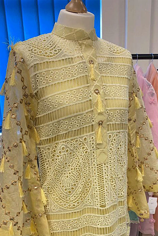 Picture of RJS Pret - Grandiose - Lacy Dream Kurta Yellow - Available at Raja Sahib