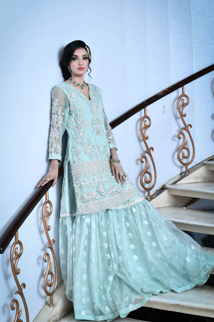 Picture of Maryam Malik Bridals - Singhaar (Mint Green Shirt With Gharara & Dupatta) - Available at Raja Sahib