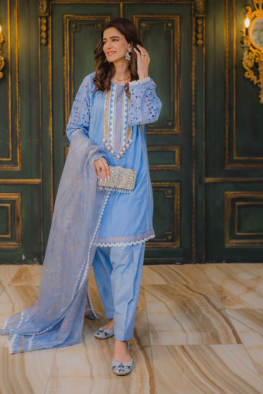 Picture of RJS Pret - Block Kari Exclusive Collection - Steel Blue - Available at Raja Sahib