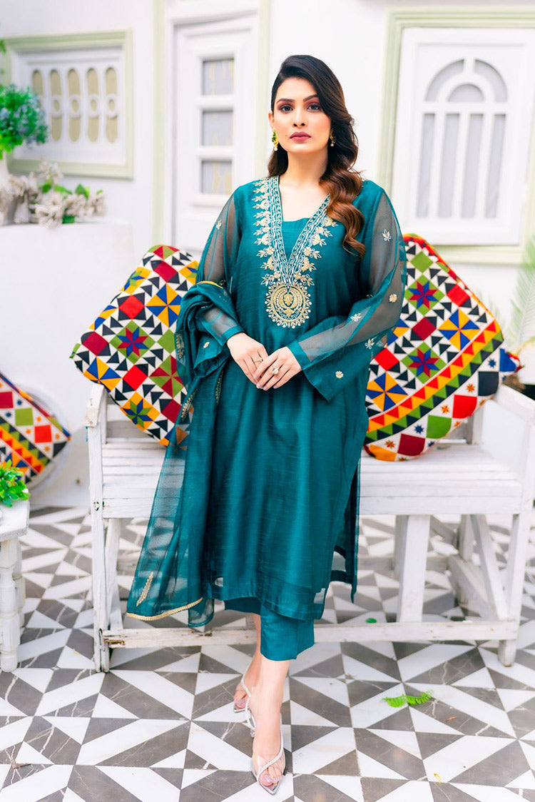 Picture of PSK Couture - Qaus e Qaza Festive Allure Collection - Teal Tempest - Available at Raja Sahib