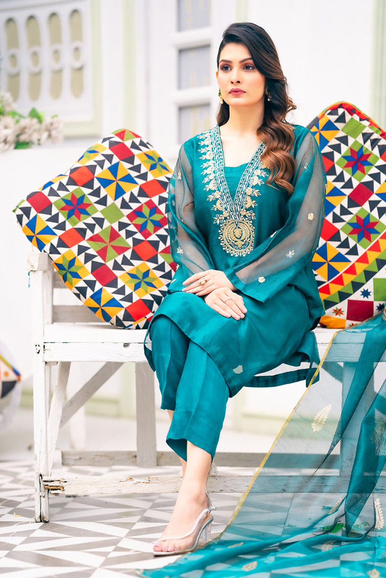 Picture of PSK Couture - Qaus e Qaza Festive Allure Collection - Teal Tempest - Available at Raja Sahib