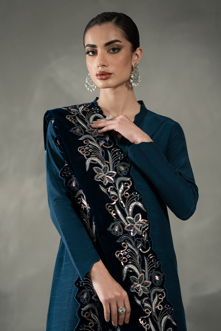 Picture of Teal Velvet Shawl - Available at Raja Sahib