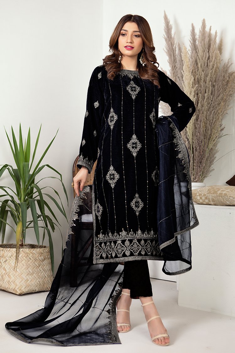 Picture of Ellena - Embroidered Velvet 3-PC Suit - Available at Raja Sahib