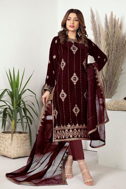 Picture of Ellena - Embroidered Velvet 3-PC Suit - Available at Raja Sahib