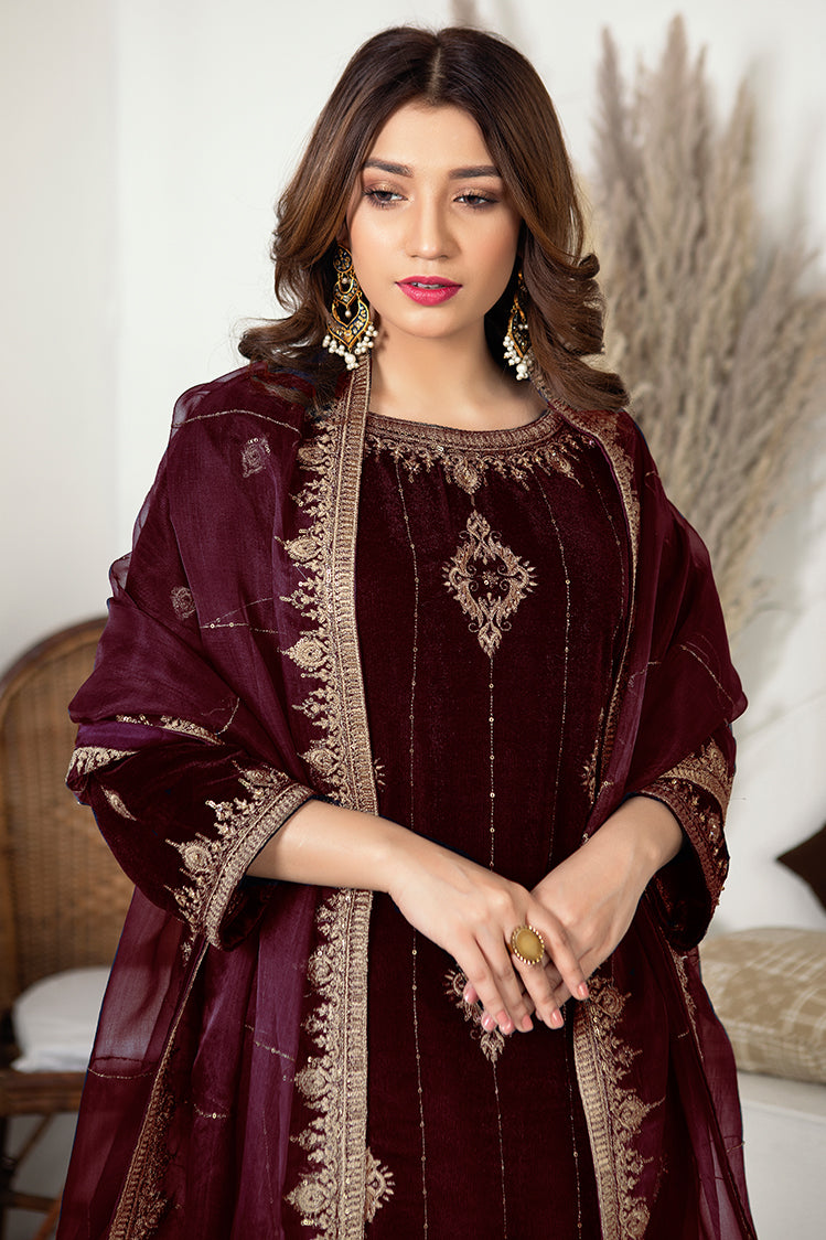 Picture of Ellena - Embroidered Velvet 3-PC Suit - Available at Raja Sahib