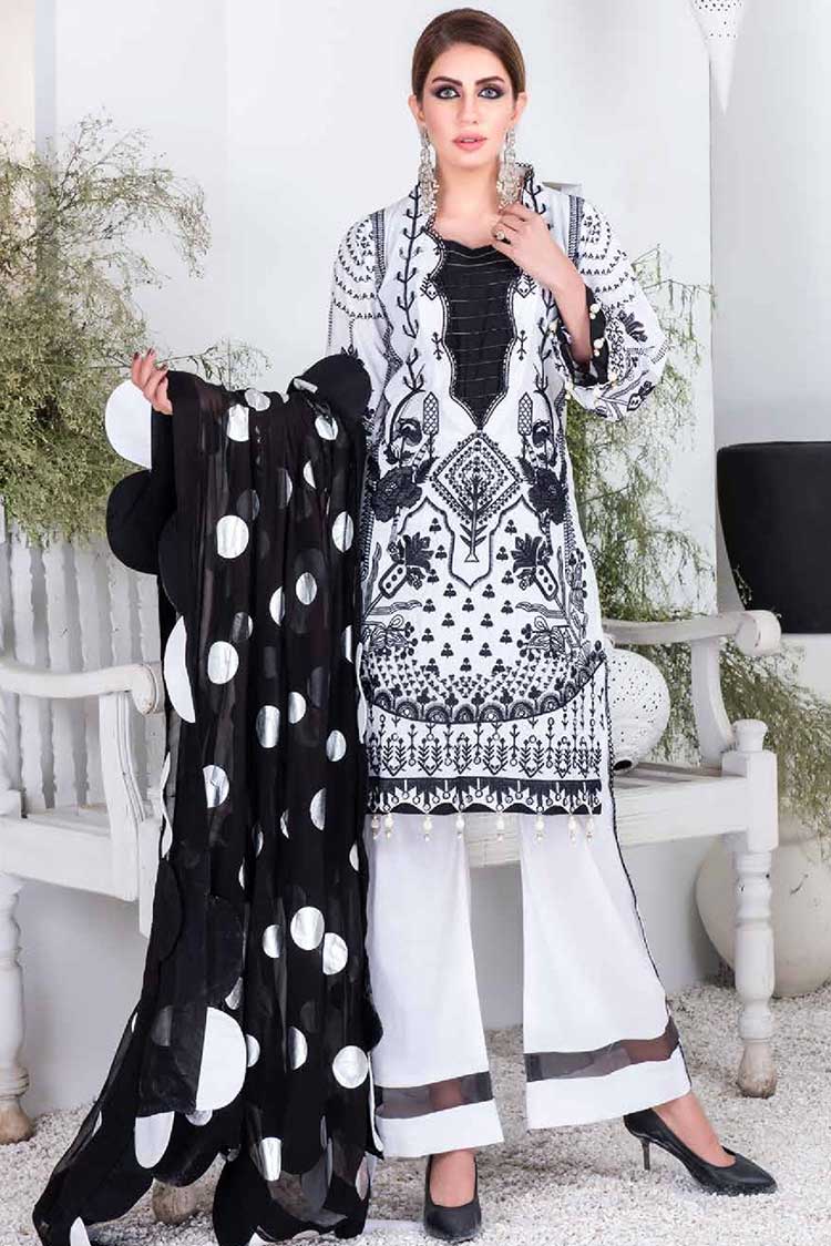 Picture of Riaz Arts - Design 14 Jannan Black & White Embroidered Lawn Collection - Available at Raja Sahib